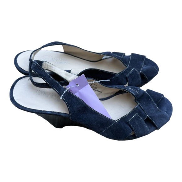 Collection by Chadwick's Navy Open Toe Wedge Heels Sling back Size 9 Womens - Picture 4 of 7